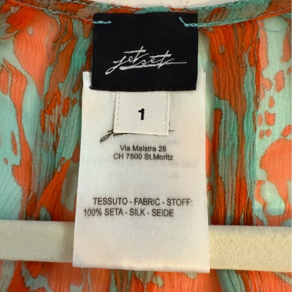 Jet Set 100% Silk Blue Orange V Neck Sheer Dramatic Sleeve Cover Up Top Boho SML - Picture 5 of 11